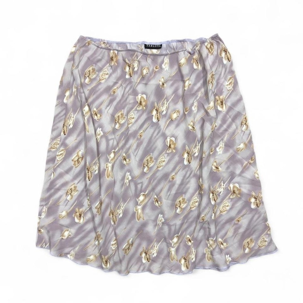 Vintage Tabloid Lilac Floral Lightweight‎ Midi Skirt Large Fairy Cottage